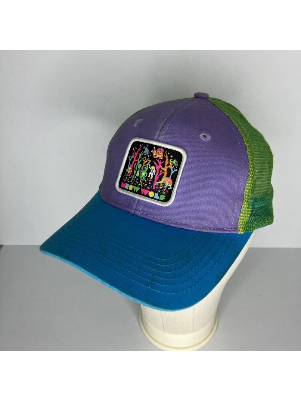 Meow Wolf Trucker Hat Boys Purple Blue Green Youth Adjustable Snapback